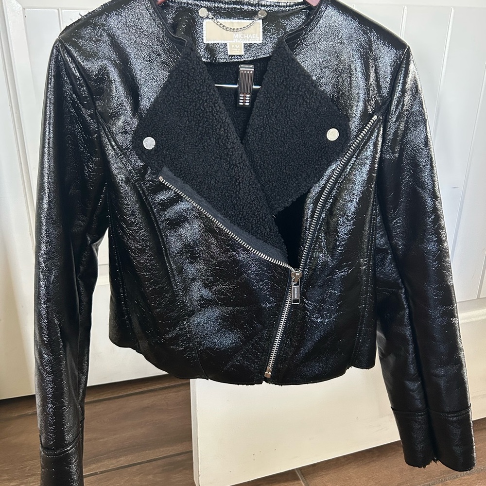 Michael Kors Shiny Black Leather Jacket